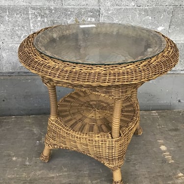 Wicker and Glass Side Table (Seattle)