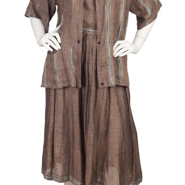 Anne-Marie Beretta 1980s Vintage Brown Linen Three-Piece Culottes Outfit Sz S 