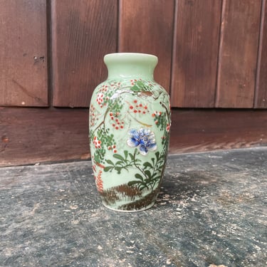 Vintage Japanese 19 Century Antique Green Celadon Porcelain Baluster Vase 