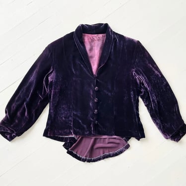 1990s Alicia Mugetti Purple Silk Velvet Jacket with Fishtail Back 