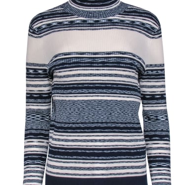 Tory Burch - Ivory & Navy Striped "Julie" Turtleneck Sweater Sz L