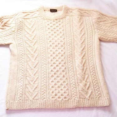 42 GAELTARRA Ireland Ivory Wool Fisherman's Pullover Sweater Cable Hand Knit 100% Pure Irish Wool Cream 