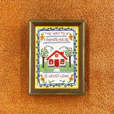 Vintage Friendship Crewel 1980s Retro Size 8x6 Farmhouse + The Way to a Friends House is Never Long + Embroidery + Best Friends + Fiber Art 