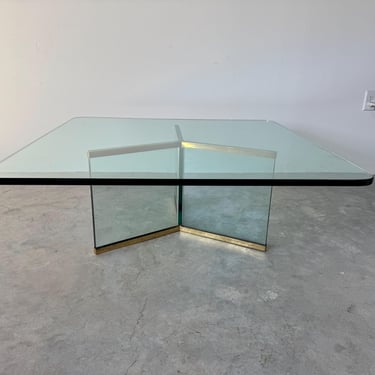 70's Vintage  Glass and Brass  Square Coffee Table  by Leon Rosen for Pace 