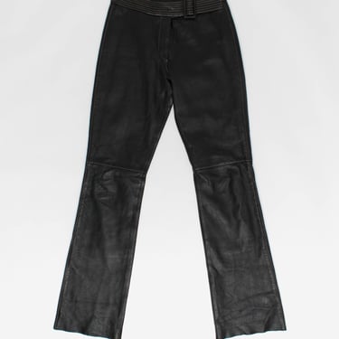 Vintage black leather flared trousers with belt - Small / Medium 