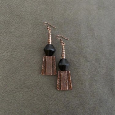 Long copper earrings, statement earrings, bold southwestern earrings, geometric mid century modern earrings, ethnic tribal earrings, boho 8 