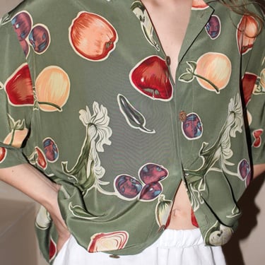 Vintage Fruit &amp; Veggie Silk Blouse