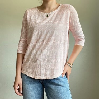 Peruvian Connection Pima Cotton Pink Geometric Lightweight 3/4 Sleeve Boho Shirt 