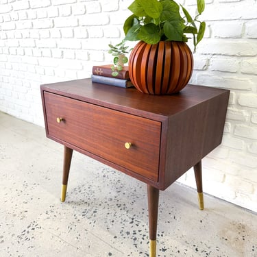 Oiled Walnut Side Table or Nightstand with Drawer