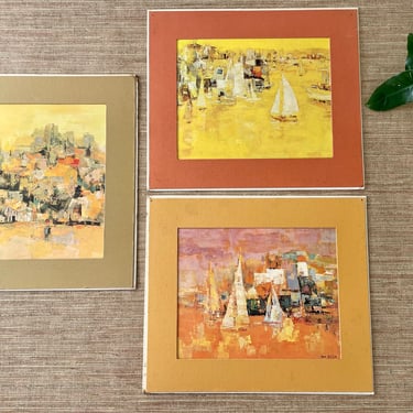 Vintage Jean Kalisch Original Signed Prints - Set of Three - Yellow Harbor Private Collection - Sunset Sailing 