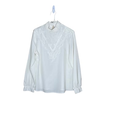 Vintage Yves St Clair White Cottage Core Ruffle Lace Frontier Blouse, Size 10 