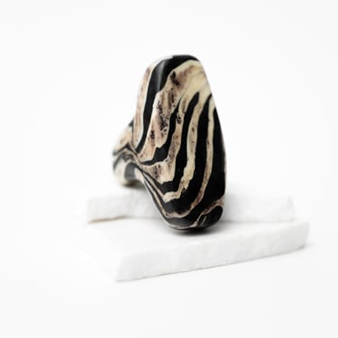 Bold Flattened Vegan Ebony and Ivory Zebra Ring