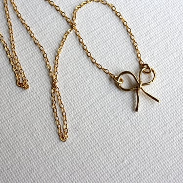 Tiny Handmade 14k Gold Filled Bow Necklace 