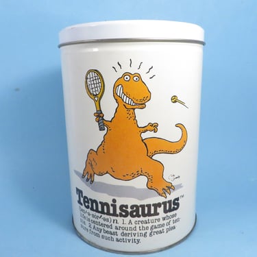 Vintage Tennisaurus Tin Canister - 1986 Cliff Galbraith Saurus Tin by Talking Tops 