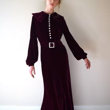 1930s silk velvet gown . vintage 30s velvet dress . size xs to small 