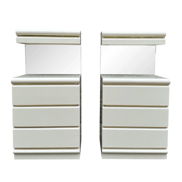 Pair of Broyhill Postmodern Lacquer Cream & Gold Nightstands