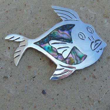 Melesio Rodriguez ~ Vintage Mexican Sterling Silver and Abalone Fish Brooch / Pin 