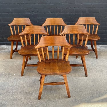 Set of 6 Antique Windsor Oak Spindle Dining Chairs, c.1950’s 