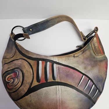 RARE ANUSCHKA Purse, Leather Art Hand Painted Leather Bag, Unique Wearable Art Purse, Signed Art Purse, Collectors Bag, Made in India 