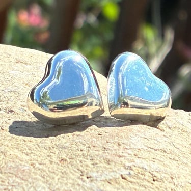 Vintage Mexico Sterling Silver Heart Post / Stud Earrings 