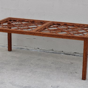 Rare Vintage Brighton Pavilion Style Burnt Bamboo Chippendale Fretwork Dining Table Fully Intact 