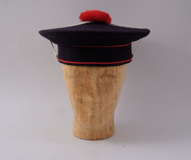 Vintage French Sailors Beret Red Pop Pom Hat Navy Uniform 
