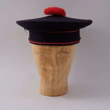 Vintage French Sailors Beret Red Pop Pom Hat Navy Uniform 