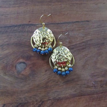 Chandelier earrings, hammered gold and teal lava rock 