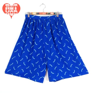Fabulous Vintage 80s 90s Blue Geometric Silk Shorts 