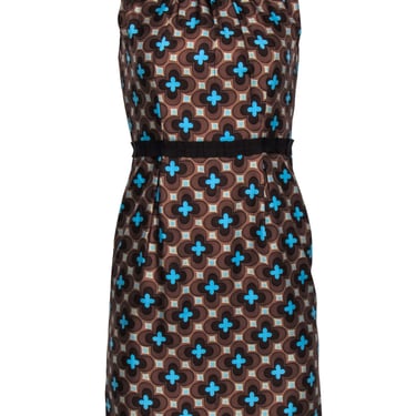 Milly - Brown &amp; Blue Geometric Printed Silk Dress Sz 2