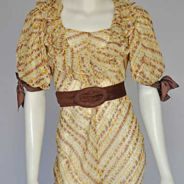 vintage 1930s sheer floral maxi dress w/ puffed sleeves XS-M 