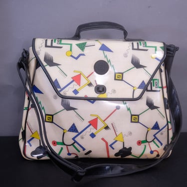 Vintage 80s Fendi Stiassi Vinyl Briefcase Bag | Abstract Geometric Design | Rare Bag 