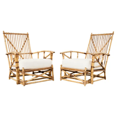 Pair of Heywood-Wakefield Arts and Crafts Rattan Lounge Chairs