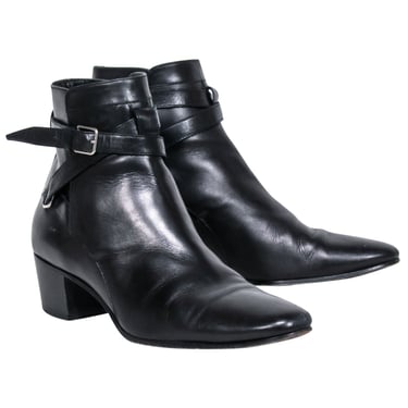 Yves Saint Laurent - Black Leather Ankle Strap Boots Sz 8.5