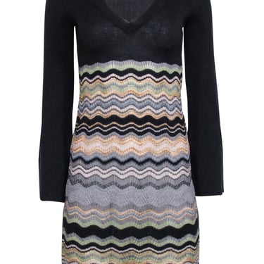 Missoni - Grey w/ Multicolor Chevron Pattern Wool Blend Dress Sz 2