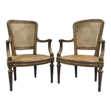 Antique Late 19th Century French Caned Arm Chairs Pair