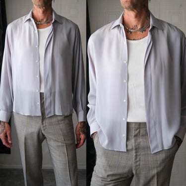 Vintage 70s MAX CORTESE Light Sky Blue Sheer Silk Billowy Long Sleeve Shirt | Made in Italy | 100% Silk | 1970s Italian Designer Mens Shirt 