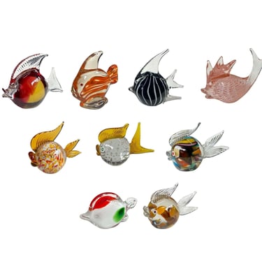 Set of 9 Colorful Murano Glass Fish Figurines
