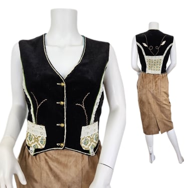1970's Black Velvet Patchwork Embroidered Vest I Sz Med I Denim Evolution 
