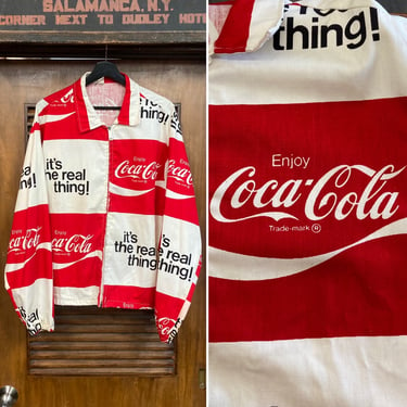 Vintage 1960’s Size L Coca-Cola Soda Pop Art Surf Style Windbreaker Mod Jacket, Original, 60’s Vintage Clothing 