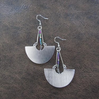 Silver and multicolor hematite mid century modern statement earrings 