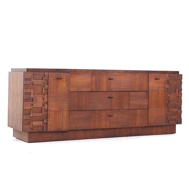 Lane Brutalist Mid Century Walnut Lowboy Dresser - mcm 