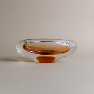 Vintage glass ashtray by Josef Rozinek for Novy Bor - Design 1960s - Yellow, Orange - Gift idea, colorful retro glassware Murano 