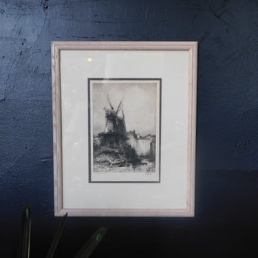 Framed Noir &amp; Blanc Ancient Landmarks Etching by Hedley Fitton