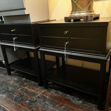 A pair! Black painted nightstands. A drawer and a shelf 21” x 15.5” x 25.5” Call 202-232-8171 to purchase
