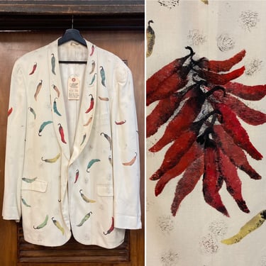 Vintage 1960’s Artwork Chile Pepper Shawl Collar Blazer Jacket, 60’s Pop Art, 60’s Jacket, 60’s Blazer, 60’s Folk Art, Vintage Clothing 