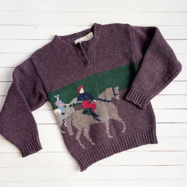 purple wool sweater | 80s 90s vintage Eagle's Eye horse rider equestrian mauve streetwear aesthetic intarsia sweater 