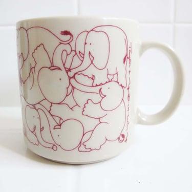 Vintage Taylor and Ng Mug - 1984 Taylor Ng Elephant Coffee Mug - Naughty Elephant Mug - Burgundy White Mug - Boyfriend Girlfriend Gift 