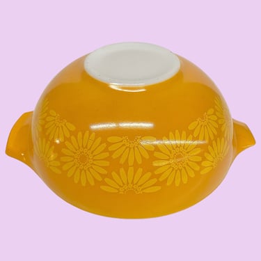Vintage Pyrex Bowl Retro 1960s Mid Century Modern + Daisy Pattern + #444 + 4 Quart + Orange/Yellow + Ceramic + Cinderella + Kitchen Serving 