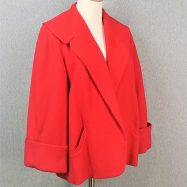 Mid Century - Swing Coat - Car Coat - Wool - Rockabilly -  Jacket- Red - Estimated M/L (6-10) 
